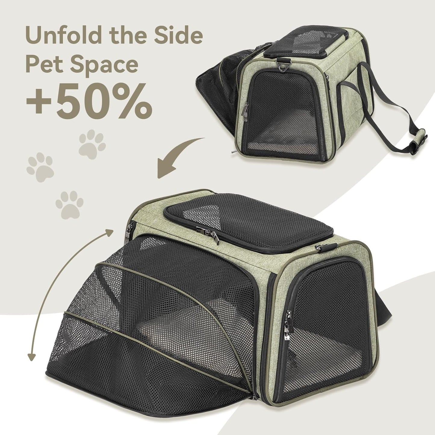 Petsfit Expandable Cat Carrier Dog Carrier,Airline Approved Soft-Sided Portable Pet Travel Washable Carrier for Kittens,Puppies,Removable Soft Plush mat and Pockets,Locking Safety Zippers
