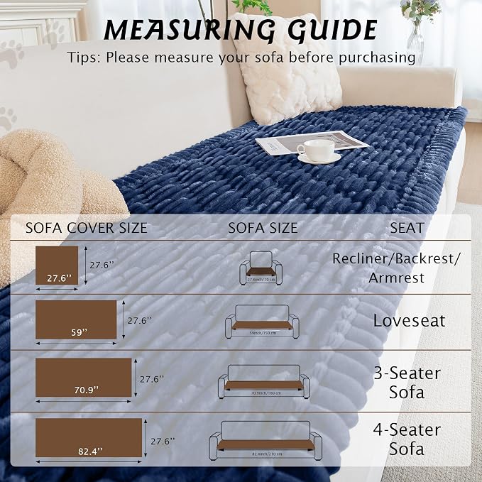 PuTian 100% Waterproof Fuzzy Couch Cover for Dogs Navy Blue 27.6"x70.9" | Pet Friendly Dog Mat for Couch, Waterproof Sofa Protector, Scratch Resistant Furniture Cover for Dogs, Machine Washable