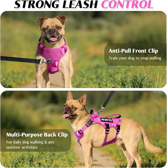 Escape Proof Dog Harness with Double Handle+4 Removable Patches | Service Working Molle Harness with Double Handle for Medium Dogs, Tactical Pet Reflective Vest for Walking Hiking Hunting