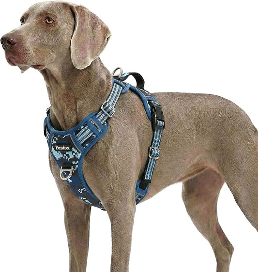 Dog Harness No Pull, Adjustable Pet Vest Harness, Super Soft Material with Vertical Handle Easy Control, Reflective Night Walking, 2 Leash Clips for XLarge Dogs, Mosaic Blue, XL