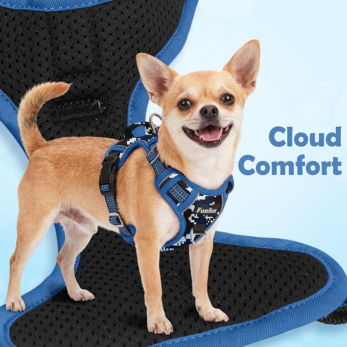 Dog Harness No Pull, Adjustable Pet Vest Harness, Super Soft Material with Vertical Handle Easy Control, Reflective Night Walking, 2 Leash Clips for Medium Sized Dogs, Mosaic Blue, M