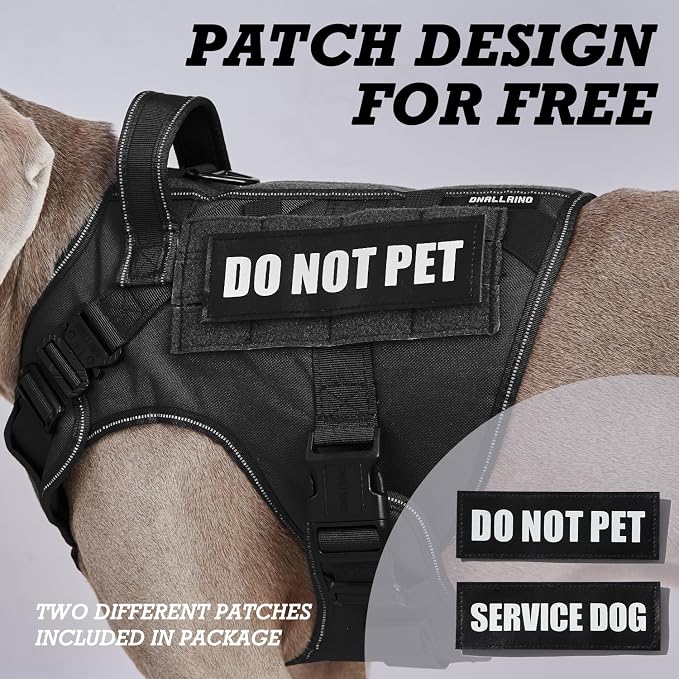 Tactical Dog Harness for Large Dogs, Heavy Duty Dog Harness with Handle, Adjustable Reflective Military German Shepherd Dog Vest Harness with Do Not Pet Patches for Hiking Training Black