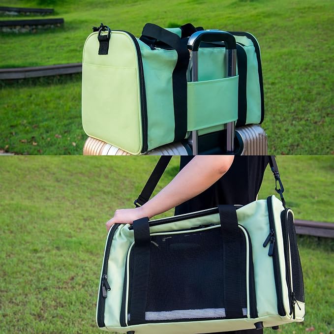 Soft Sided Carrier for Small Medium Cats Dogs,TSA Airline Approved Collapsible Travel Pet Carrier Medium Green