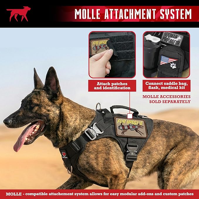 Tuff Pupper Elite Tactical Dog Harness | Dual Control Handles | Front & Back D-Rings | Fully Adjustable | Military Cobra Buckles | Heavy Duty Nylon Vest | Reflective MOLLE Dog Harness for Large Dogs