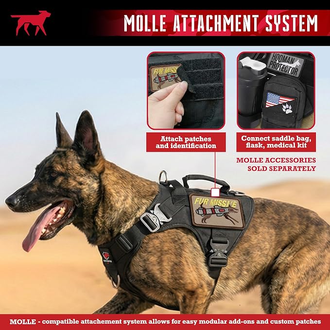Tuff Pupper Elite Tactical Dog Harness | Dual Control Handles | Front & Back D-Rings | Fully Adjustable | Military Cobra Buckles | Heavy Duty Nylon Vest | Reflective MOLLE Dog Harness for Large Dogs