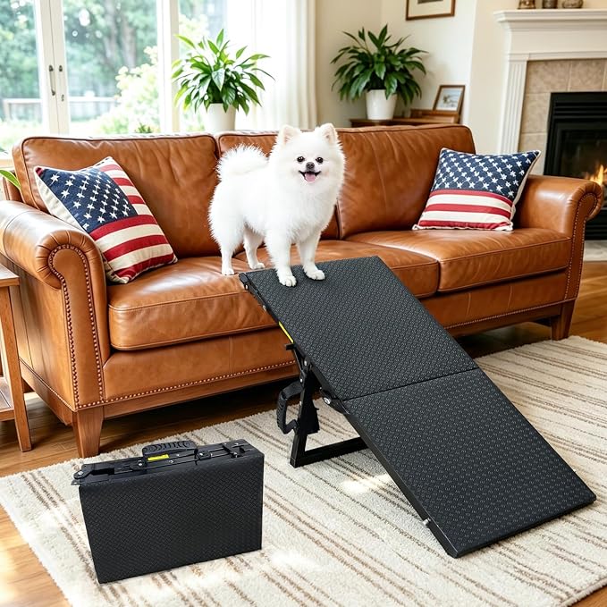 Dog Ramp for Car SUV, Adjustable Pet Ramp with Multiple Height Settings, Folding Portable Dog Ramp for Small Large Dogs, 90 lbs Capacity, Stairs for Bed Sofa and Vehicle