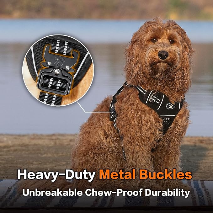 PawsPassion No Pull Dog Harness for Small Dog, Heavy Duty Tactical Adjustable Pet Harness, Voyager Service Walking Vest Harness with Easy Control Handle Ring Reflective Strip (Stealth, S)