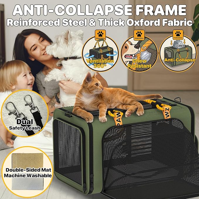 PAWZIDEA Large Pet Carrier Expandable, 24"×16"×16" Soft-Sided Cat Carrier for 2–4 Cats up 55lb, Portable & Collapsible Small Medium Dog Travel Crate for Car, XL Storage Pocket, ID Card, Shoulder Strap