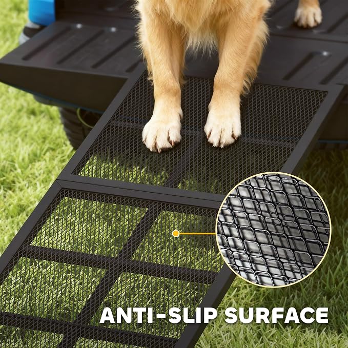 PawHut Dog Ramp for Car 75" x 20" Large Folding Pet Ramp for Large Dogs | Non-Slip Surface, Extra Long Wide, Portable Pet Stairs, SUVs Trucks Beds