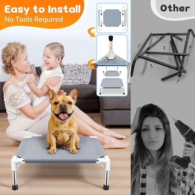 Elevated Dog Bed for Small Dogs, Dog Cooling mat Cot, Raised Dog Bed | Indoor Detachable Raised Dog Bed, 20" L x 20" W x 6.5"H，with Non-Slip Feet，Soft and Luxurious Comfortable