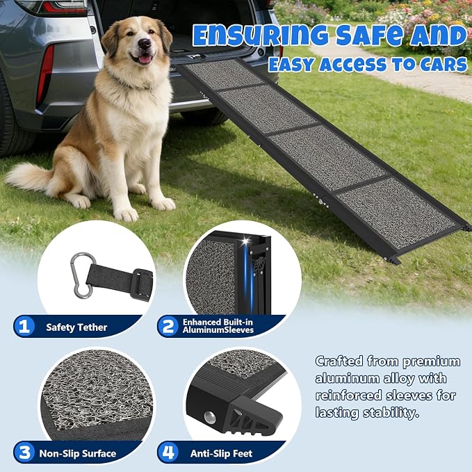 Dog Ramp for Car, Truck, 71"x17" Folding Non-Slip Pet Ramp for Large Dogs | Non-Slip Rug Surface, 250LBS Capacity, Easy to Carry & Storage, Foldable, Fits SUV/Truck, Joint-Friendly Gentle Slope