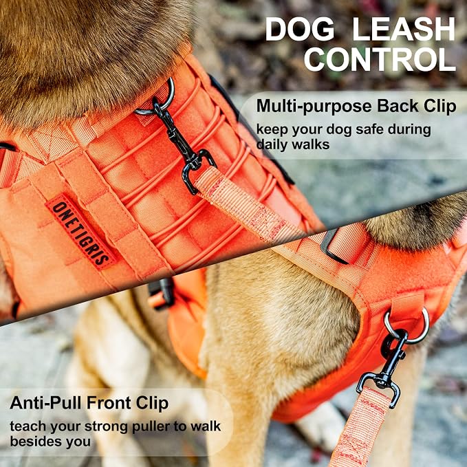 OneTigris FIRE Watcher 2.0 No-Pull Dog Harness with Handle - Adjustable Service Dog Vest for Large Medium Dogs (S, Orange)