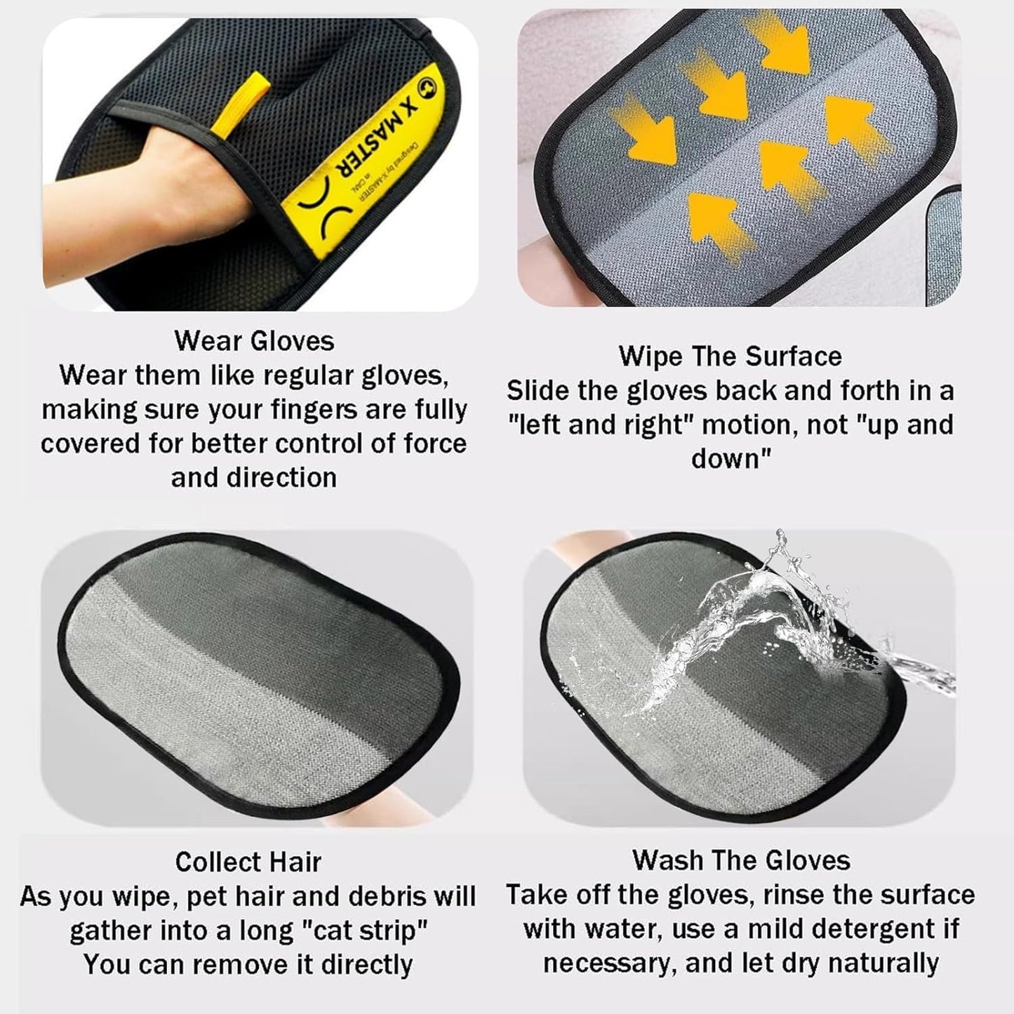 Pet Hair Removal Glove for Cats & Dogs,Pet Hair Remover Electrostatic Gloves,Efficient Pet Grooming Gloves with Hair Comb,Reusable Cat & Dog Hair Remover for Couch, Furniture, Carpet, Curtain(2PC)