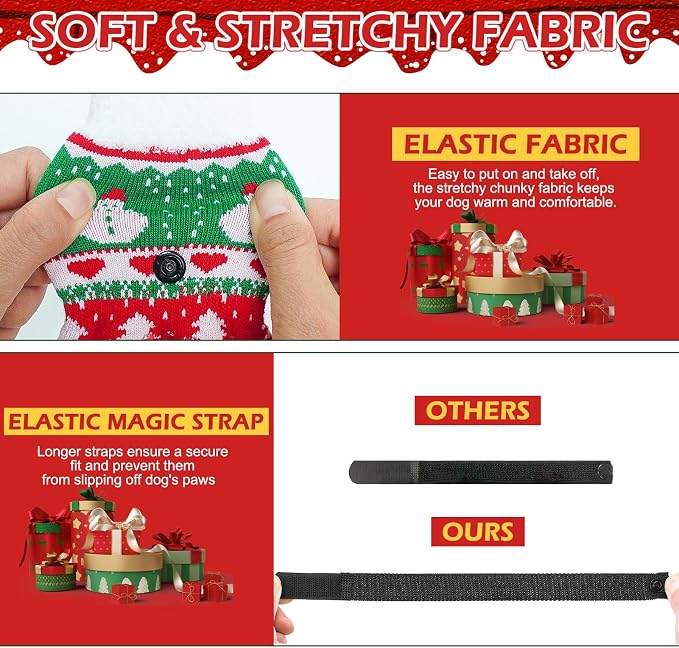 EXPAWLORER Christmas Anti-Slip Soft Dog Socks for Hardwood Floor,Warm Dog Shoes,Paw Protectors for Cold Pavement,Prevent Licking,Traction Control for Small Medium Large Senior Dogs
