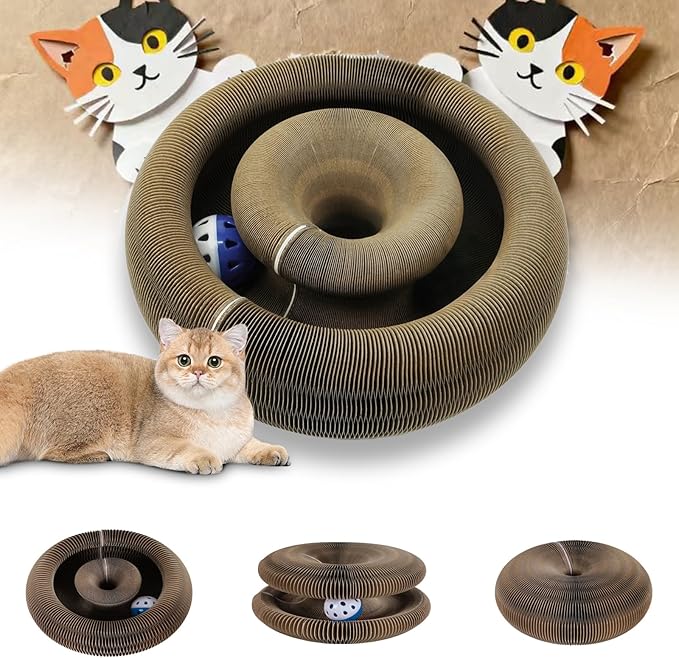 Magnetic Magic Organ Cat Scratcher Toy, Extra-Thick & Large Connectable Cardboard Scratching Board with Bell Ball, Interactive Enrichment Toy for Indoor Cats & Kittens (3 Pack)