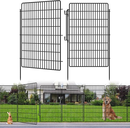 10 Panels Garden Fencing Animal Barrier with Lock, 48 in(H) X 24 Ft(L) Dog Fence Outdoor for Yard Rustproof No Dig Decorative Tall Garden Fence Metal Wire Panel Border Rabbit Ground Stakes Fencing