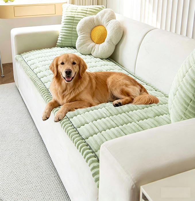 OTOB Dog Couch Covers for 3 Cushion Washable Non Slip Plush Pet Friendly Bed Mat Sofa Cover for Dogs, All Seasons Cozy Soft Fuzzy Furniture Protector Sofa Slipcovers (Matcha Green, 27.6" x 59.1")