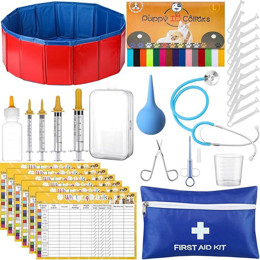 Arrowbash 57 Pcs Puppy Kitten Whelping Supplies Whelping Kit for Puppies Birth Dog Kitten Bottle Feeding Kit for New Born Puppy Supplies Include Feeding Tube Etc(31" in Diameter)