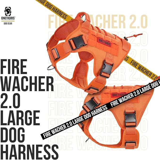 OneTigris Tactical Dog Harness No-Pull Service Vest for Small Medium Dogs | 1000D Pullable Nylon, with Control Handle and Hook & Loop Panels, Easy On & Off, Adjustable for Walking Training Orange M