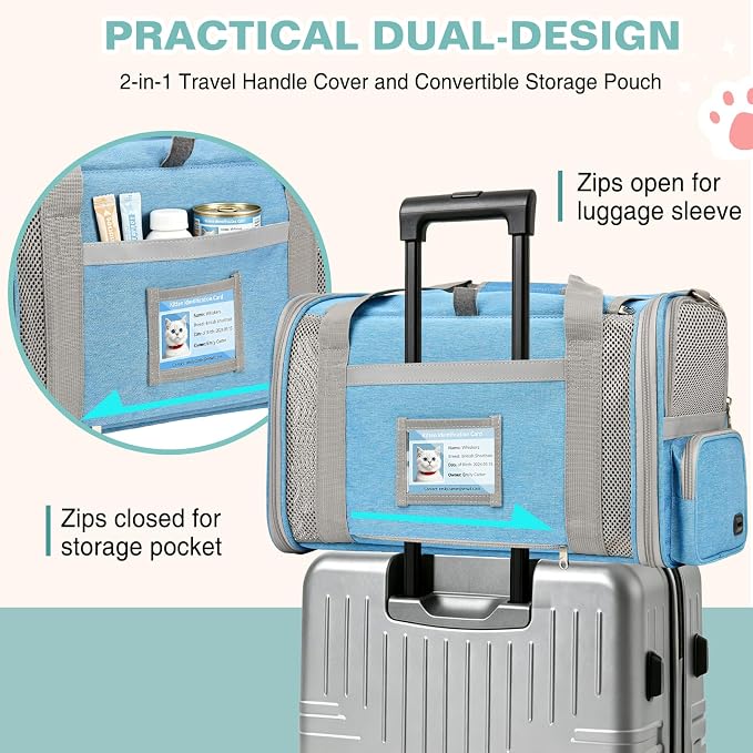 Soft Cat Carrier for Pets Up to 20 Lbs, Collapsible Cat Carrier Bag with Privacy Curtains, Airline Approved Small Pet Carrier for Small Medium Cats Dogs Puppy, Washable Soft Pet Travel Bag Dog Carrier