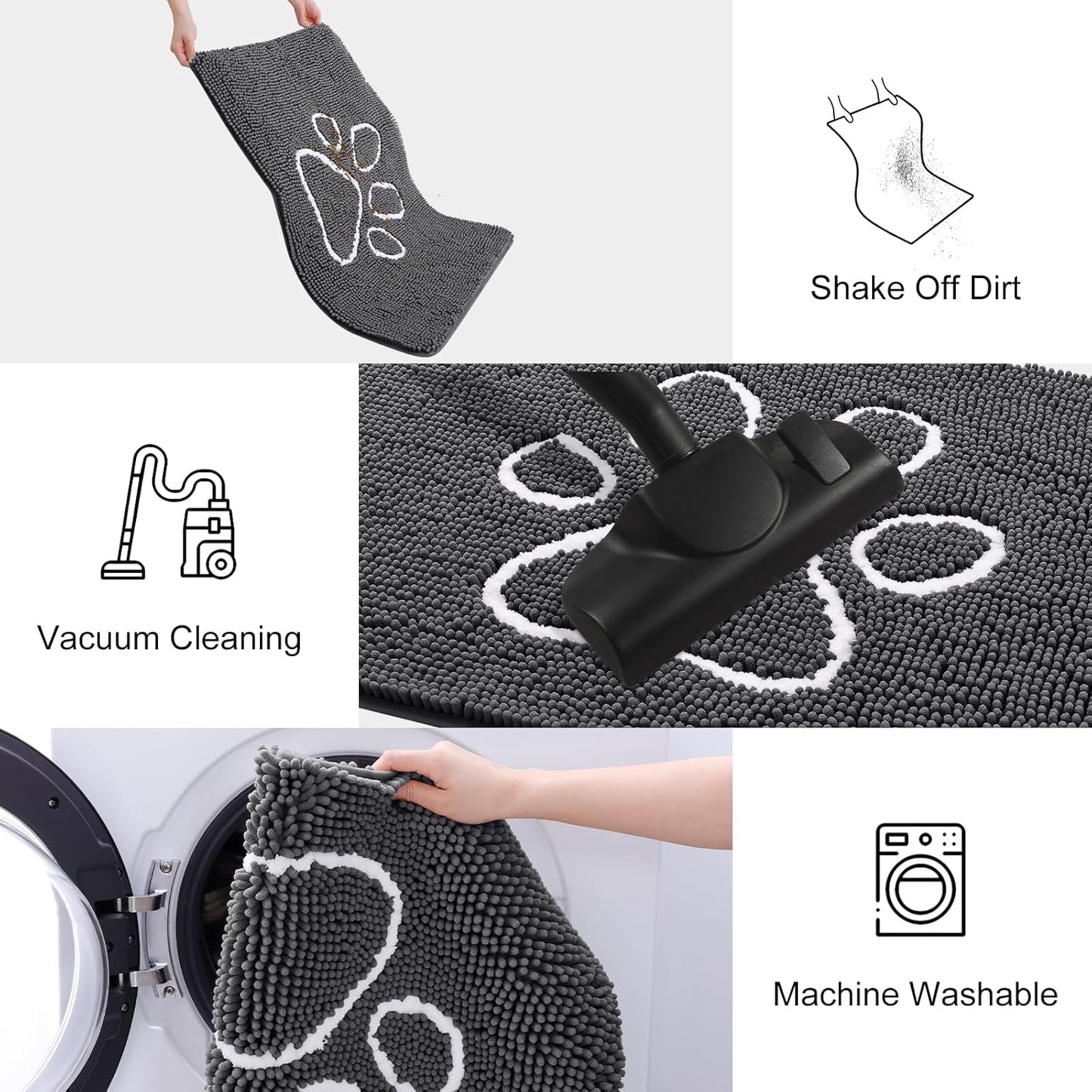 Smiry Dog Door Mat for Muddy Paws, Absorbent Dirt Trapper Non Slip Quick Dry Washable Chenille Mat for Mud Dogs, Entry Rug for Indoor and Outdoor (36x24 Inches, Dark Grey and White)