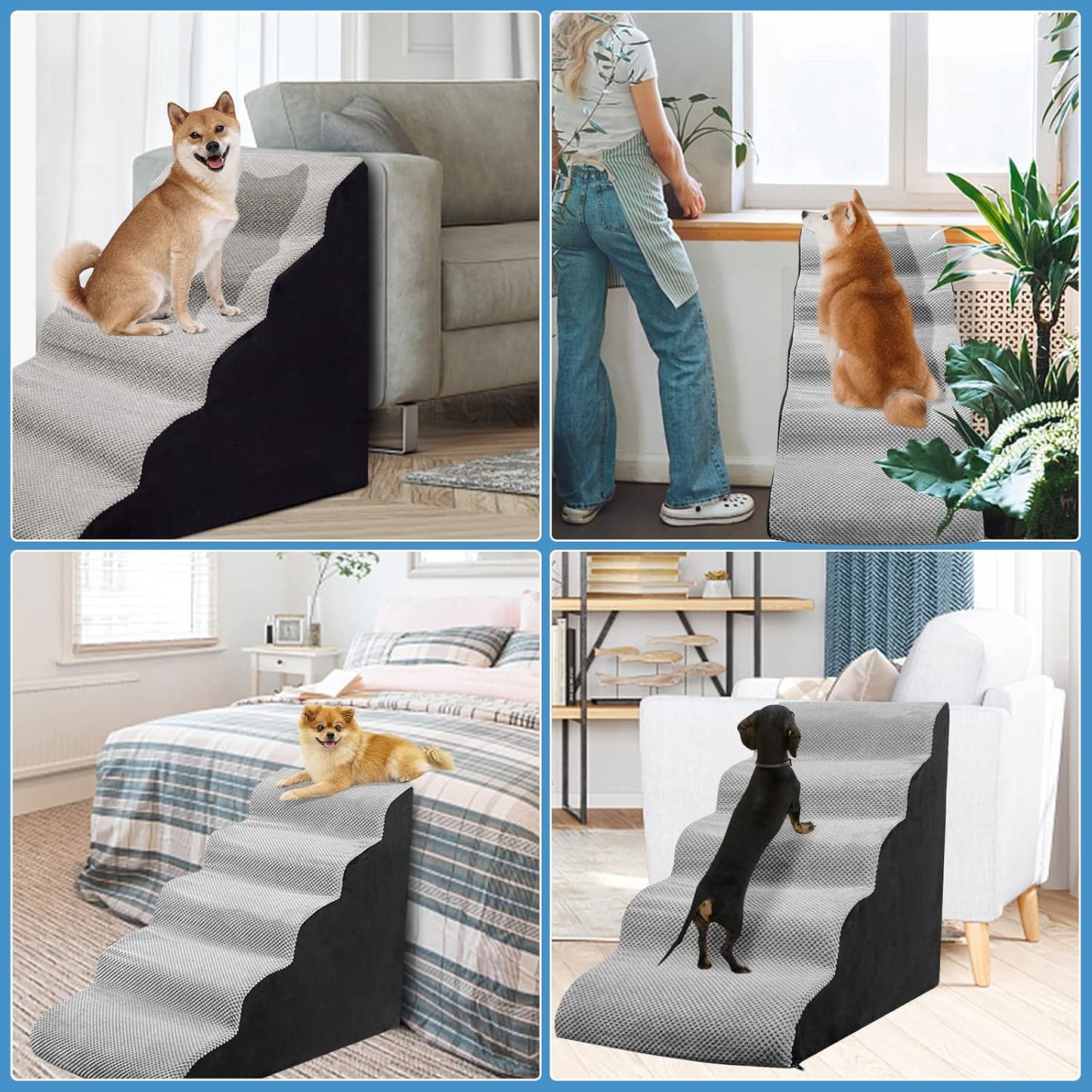 Curved Dog Stairs 24 inches High, Dog Ramp Stairs for Small Dogs for High Beds 20-25 inches Tall, 30D Foam Dog Steps for Beds 24 inches, Pet Stairs/Steps for Old Dogs Cats, Grey