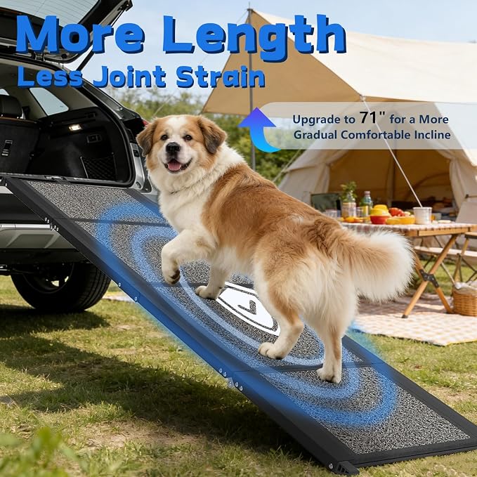 Dog Ramp for Car, Truck, 71"x17" Folding Non-Slip Pet Ramp for Large Dogs | Non-Slip Rug Surface, 250LBS Capacity, Easy to Carry & Storage, Foldable, Fits SUV/Truck, Joint-Friendly Gentle Slope