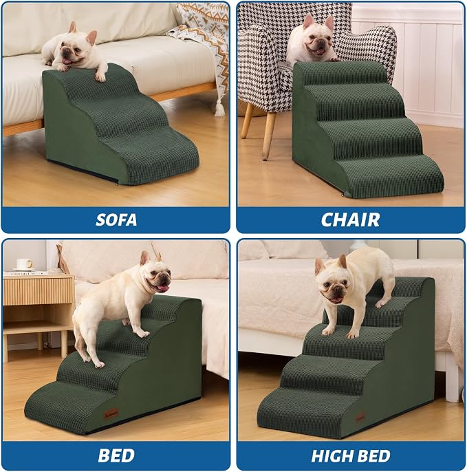 Aodisman Dog Stairs for Small Dogs and Cats,3-Step Pet Ramp for Couch,Chair | 15.7" H Non-Slip Sturdy Dog Steps with Curved Ramp for Senior,Short-Legged Dogs,Puppy and Cats to Reach Sofa or Chair,Green