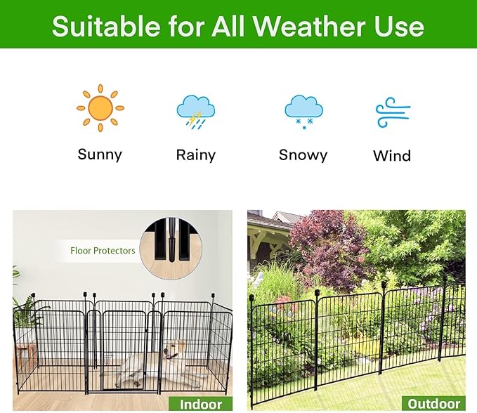 ADAVIN Garden Fence Panels, 36 Inch High, Black, Modern Style, 8 Panels Total 17.7 Ft(L) Tall, Low Threshold Door, Anti-Dig Fence Barrier