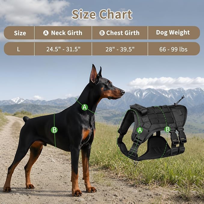 Tactical Dog Harness for Large Dogs, Heavy Duty No Pull Dog Harness with Handle, Adjustable 6-Buckle German Shepherd Big Size Dog Vest for Walking, Training, Hunting