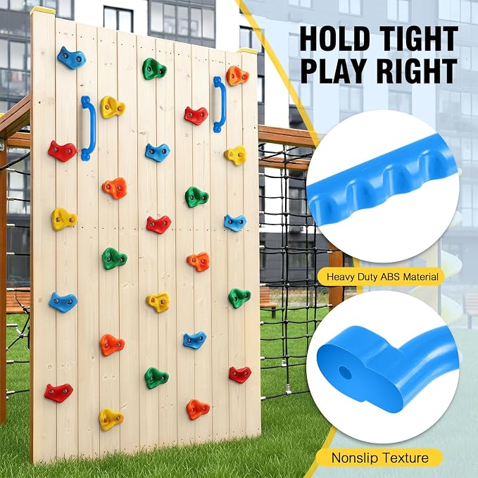 TOPNEW 20PCS Rock Climbing Holds with 2 Safety Handles, Non-Slip Kids Climbing Grips, Indoor Outdoor Climbing Wall Kit with Complete Mounting Hardware, Ideal Gift for Playground & Home
