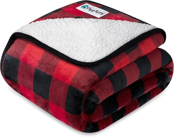 PetAmi Waterproof Dog Blanket for Small Medium Dogs, Pee Proof Pet Blanket for Couch Bed, Reversible Water Proof Blanket for Puppy Indoor Cat, Soft Dog Fleece Blankets Washable, 29x40 Checkered Red
