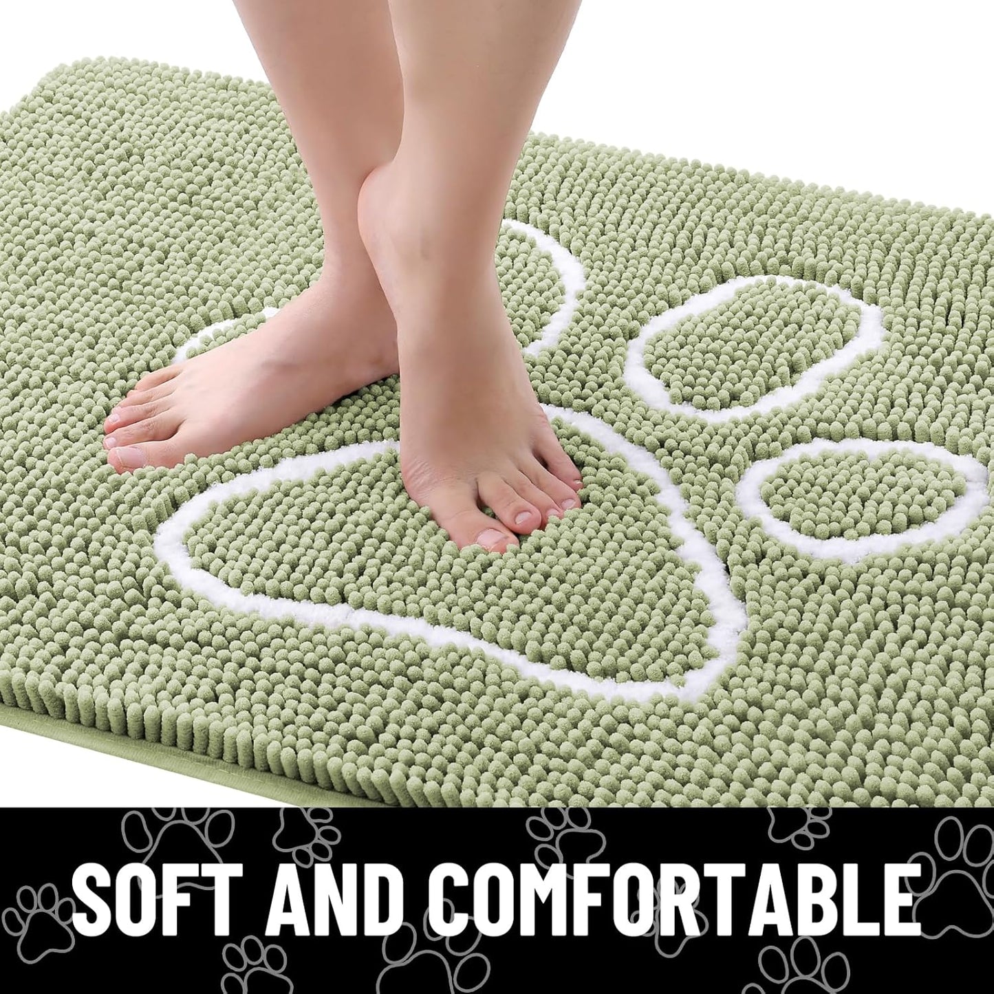 Smiry Dog Door Mat for Muddy Paws, Absorbent Dirt Trapper Non Slip Quick Dry Washable Chenille Mat for Mud Dogs, Entry Rug for Indoor and Outdoor (47x24 Inches, Sage Green)