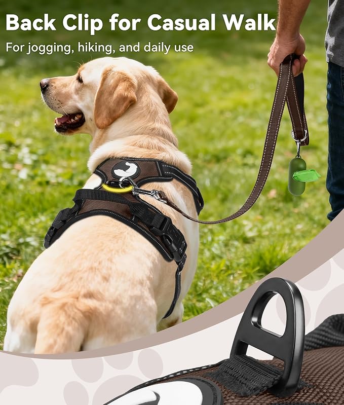 Joytale No Pull Dog Harness for Extra Large Dogs, Front Clip, Brown | Grab Handle for Instant Control, Padded & Adjustable Vest, Sturdy Metal D-Rings, for Safe Training & Daily Walking