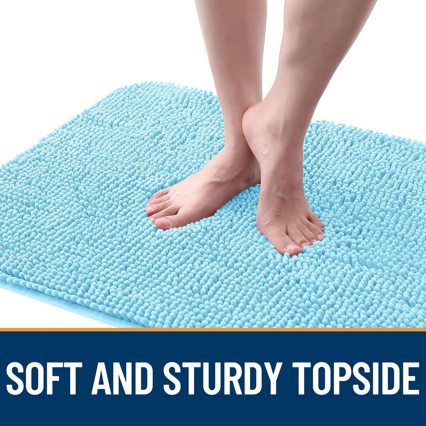 OLANLY Dog Door Mat for Muddy Paws 59x24, Absorbs Moisture and Dirt, Absorbent Non-Slip Washable Doormat, Quick Dry Chenille Mud Mat for Dogs, Entry Indoor Entryway Carpet for Inside Floor, Blue