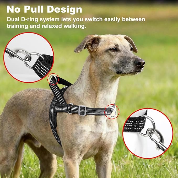 No Pull Dog Harness with Handle, Adjustable Soft Mesh Padded Vest | Reflective Walking Harness with Front Clip for Small Medium Large Dogs, Quick Fit No Escape for Training, Black, M