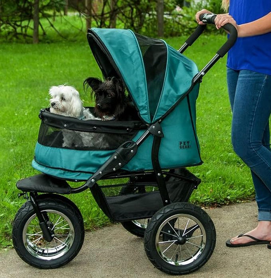 Pet Gear No-Zip Double Pet Stroller, Jade | Zipperless Entry, For Single or Multiple Dogs/Cats, Plush Pad + Weather Cover Included, Large Gel-Filled Tires