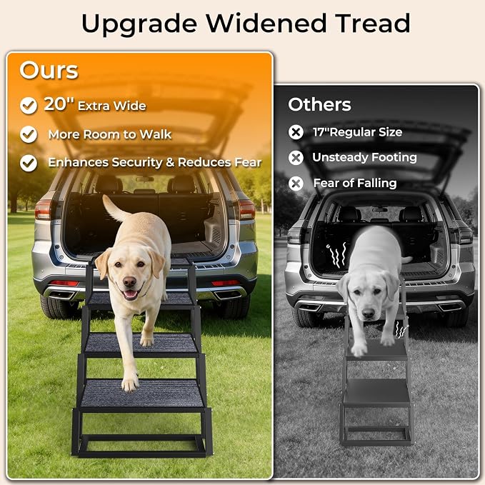 URPOWER Dog Stairs for Large Dogs Extra Wide 20" with 5-Step Dog Ramp Steps | Foldable Pet Stairs, Detachable for Car High Bed, Non Slip Surface Car Ramps for SUV Truck, Supports up to 260 LBS