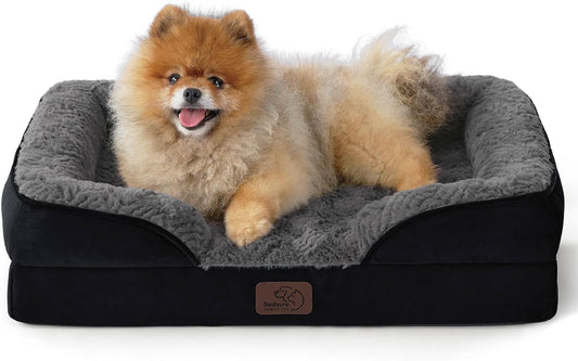 Bedsure Orthopedic Dog Beds for Small Dogs - Washable Small Dog Cat Bed Waterproof, Comfort Pet Couch Sofa with Washable Removable Cover, Pets Bed with Nonskid Bottom, Plush-Black, 24"