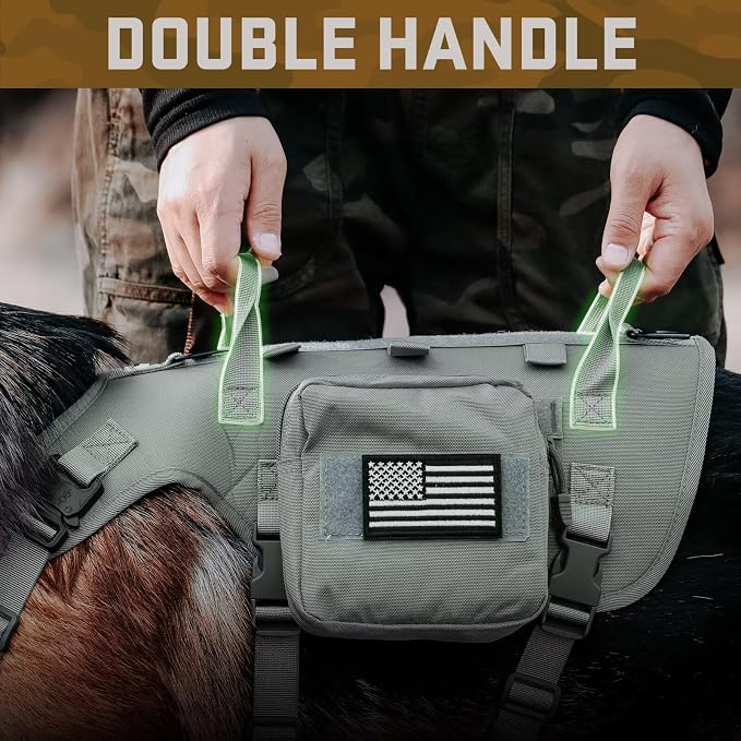 Forestpaw Tactical Dog Harness Pouches and Patches Set,L,Gray | Adjustable Fits 27-40" Chest,70-140 lbs,No Pull Military Style Service Dog Vest for Daily Walking Training,Medium Large Dogs