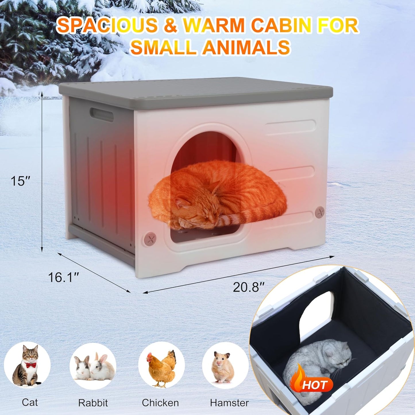 Rockever Plastic Outdoor Indoor Cat House with Insulated Liner, 100% Insulated Feral Cat House for Winter, Waterproof Cat Houses for Outdoor Cats, Spacious, Assemble Easily-Grey