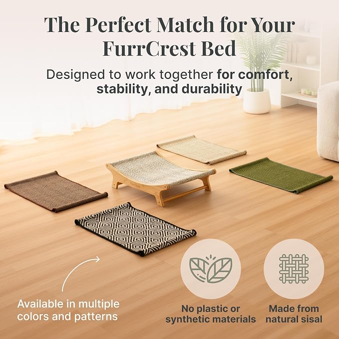 XL Sisal Cat Scratcher Bed with Elevated Hammock for Indoor Cats, Replaceable Natural Sisal Pad, Large Cat Lounge, Anti-Slip No-Wobble Bamboo Frame, Black & White Diamond.
