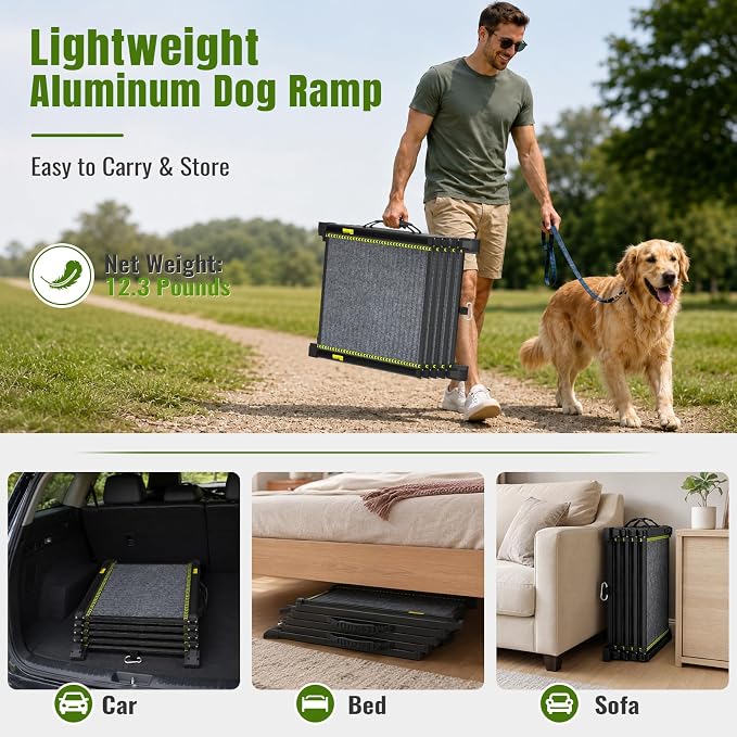 Dog Ramp for Car 73" Extra Long, Telescoping & Aluminum Dog Steps | 73" L x 17" W, Portable, Folding, for Large/Medium/Small Dogs, Aluminum Frame & Lightweight, Non-Slip Surface, Up to 250LBS