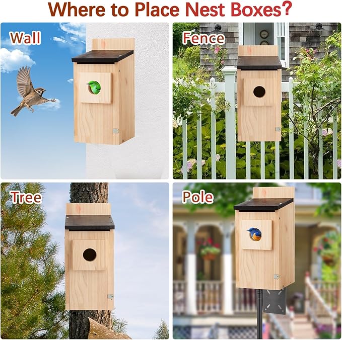 Wood Bird Houses for Outside,Wooden Blue Bird Nesting Boxes for Outdoor,Hanging Bird House Waterproof for Humming Bird,Swallow,Wren,Easy to Install,Suitable for Garden and Courtyard Decoration