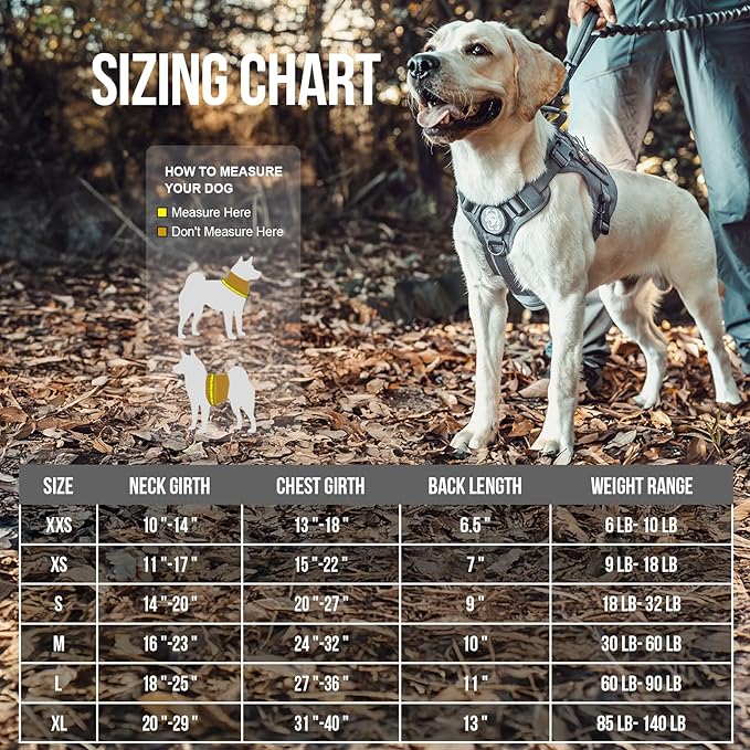 OneTigris Tactical Dog Harness Vest No-Pull Service Dog Vest for Large Dogs | 1000D Pullable Nylon, with Control Handle and Hook & Loop Panels, Easy On & Off, Adjustable for Walking Training Gray L