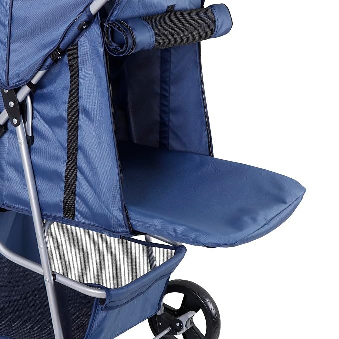 Pet Stroller for Medium Small Dogs - Easy to Walk Folding Travel Carrier Strolling Cart with Cup Holder, Weather Cover and Storage Basket (Navy Blue)