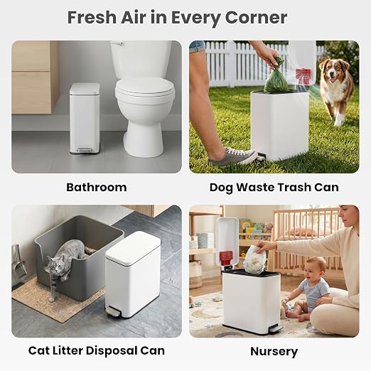 iTouchless 3 Gallon / 12 Liter Dog Poop Trash Can with AbsorbX Odor Filter - Outdoor Pet Waste Receptacle with Step Pedal - Soft Close Metal Garbage Bin for Yard, Patio, Bathroom, Matte White