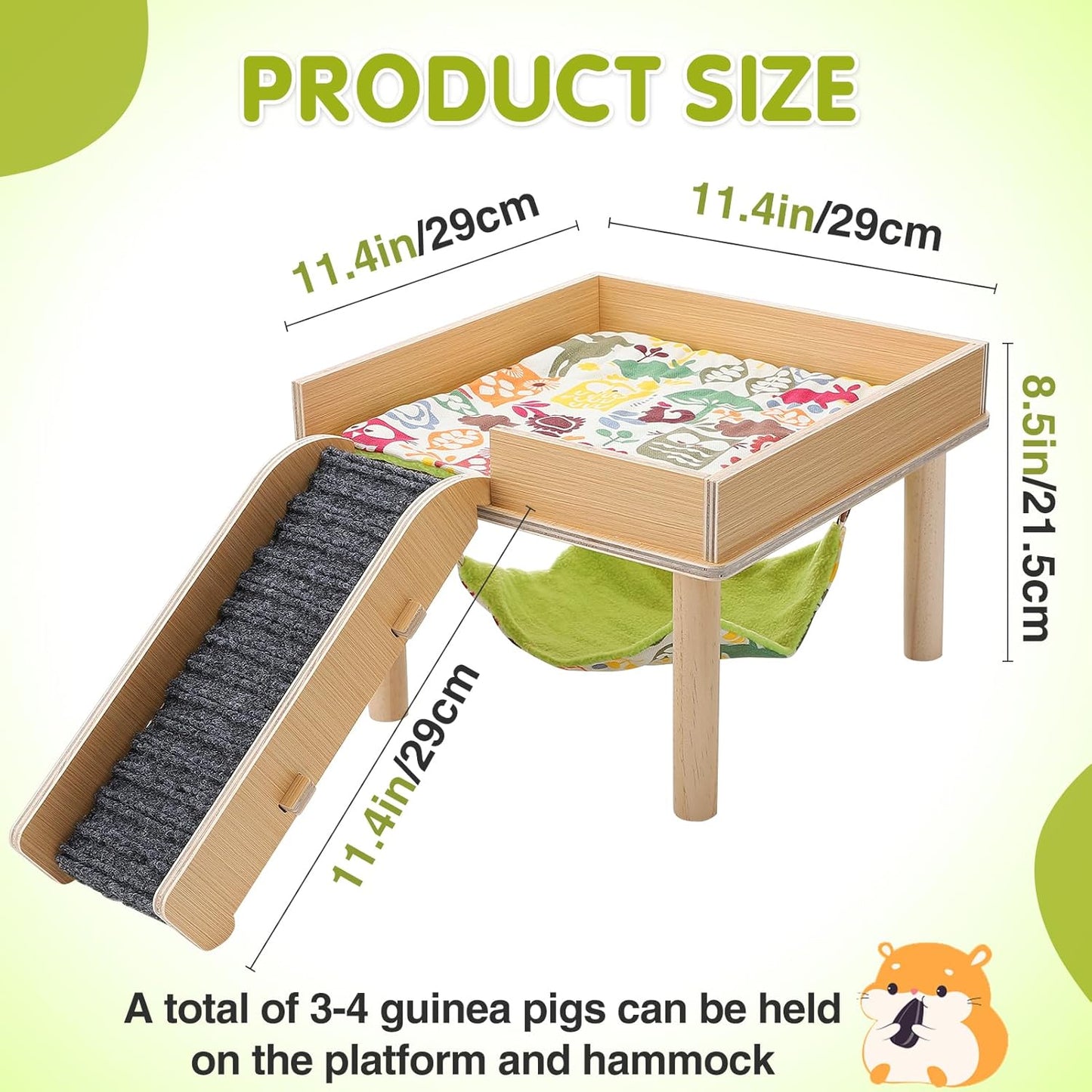 Guinea Pigs Hammock with Platform, Safe Wooden Guinea Pig Hideout with Stairs, Durable Small Pet Bed for Piggies Chinchilla Rat Hamster Bunny (Single Hammock)