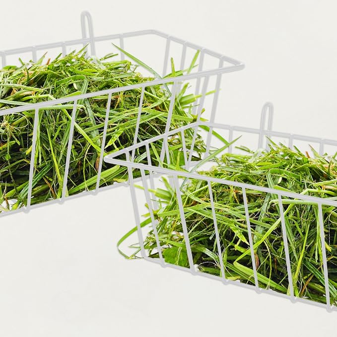 6PCS Heavy Duty Metal Rabbit Hay Feeder Rack with Hooks, 9x4x3 Inch Cage Hanging Holder for Bunnies and Guinea Pigs (White)