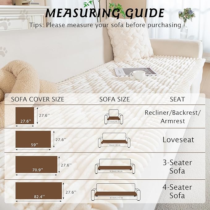 PuTian 100% Waterproof Fuzzy Couch Cover for Dogs White 27.6"x27.6" | Pet Friendly Dog Mat for Couch, Waterproof Sofa Protector, Scratch Resistant Furniture Cover for Dogs, Machine Washable
